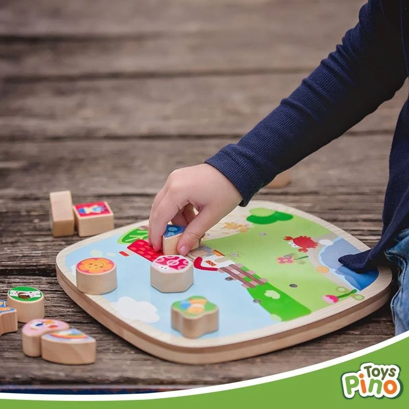 Образователен дървен часовник Pino, с магнитни геометрични фигурки за сортиране